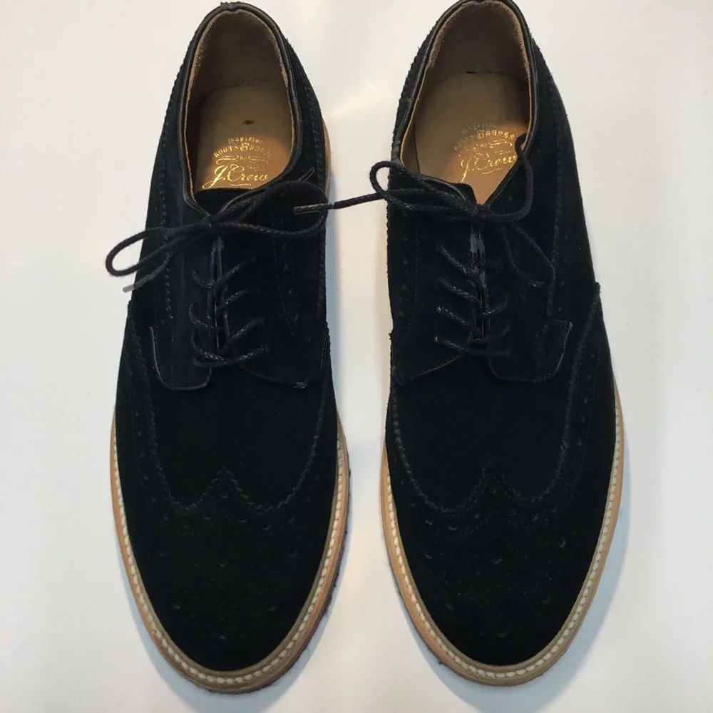 J Crew Kenton Suede Wing Tips Oxford Shoes Men's 10 Black Classic Academia